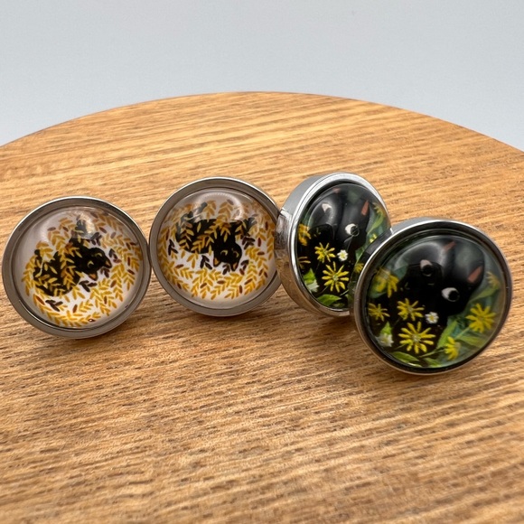 Classic Round Cat Stud Earrings - Stylish Boho Cat Lover Stud Earrings - Picture 11 of 11